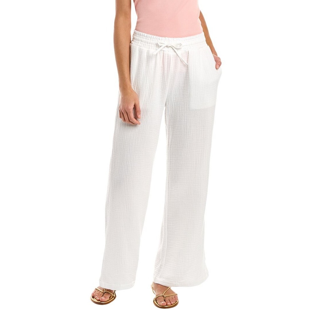 Ocean Drive White Gauze Wide Leg Drawstring Beach Pants Small